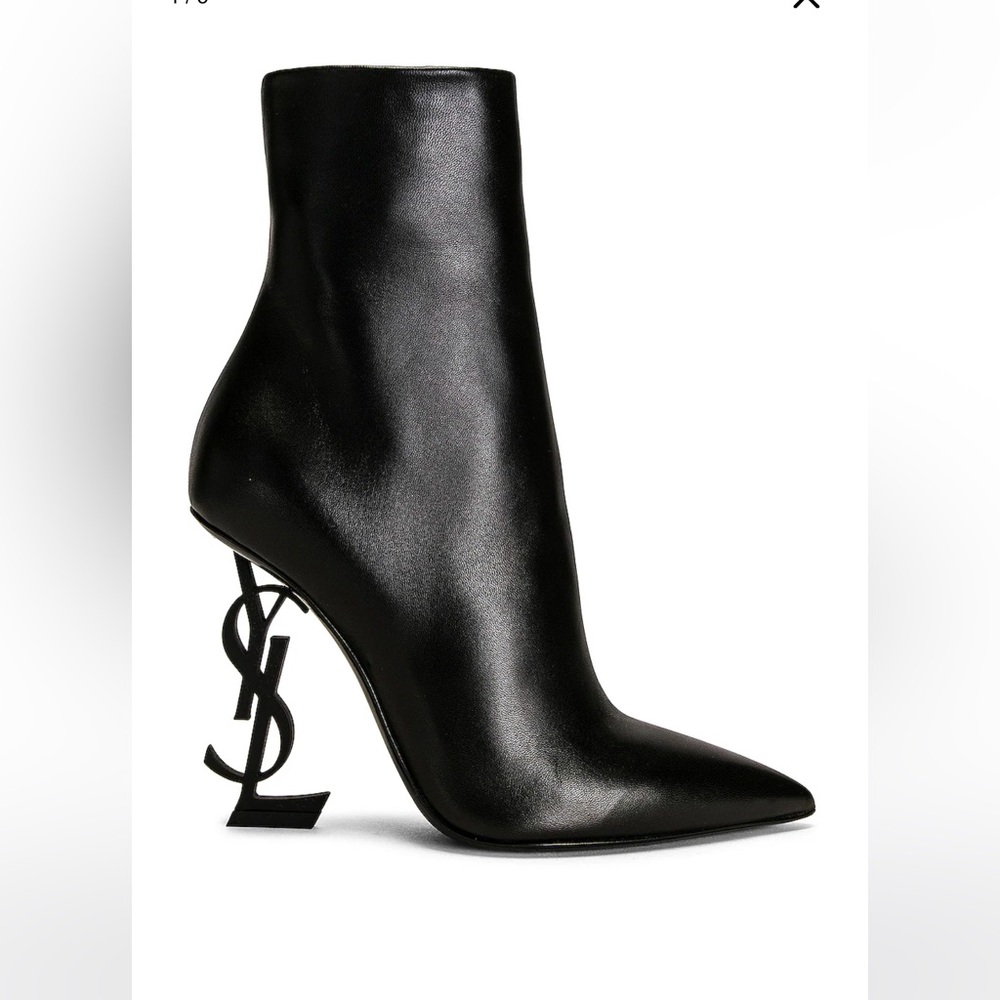 Saint Laurent Black Ankle Boots with YSL Heel Sz 39.5